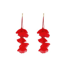 Long, Exaggerated Handmade Fabric Petal Earrings, Color: E1908-28 Red Surprise Gift