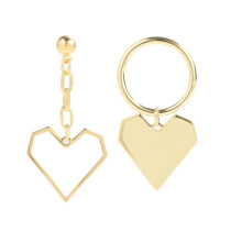 E2112-9 Gold Asymmetrical Heart-Shaped Silver Needle Stud Earrings - Simple Style Surprise Gift