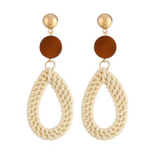 E2002-9 Brown Teardrop-Shaped Hand-Woven Bamboo And Rattan Earrings, Bohemian Style Earrings Surprise Gift