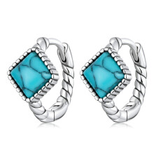 S925 Sterling Silver Square Turquoise Clink Earrings For Women Surprise Gift