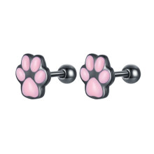 Pendientes Sce1516 con orejas de gato y huellas de patas, plata de ley 925 bañada en oro negro, regalo sorpresa.