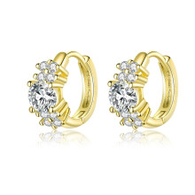 Simple And Elegant Sterling Silver Zircon Stud Earrings, S925 Style, Color: Gold. Surprise Gift