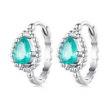 Bse783 Sterling Silver S925 Blue-Green Zircon Round White Gold Plated Ear Clips Surprise Gift