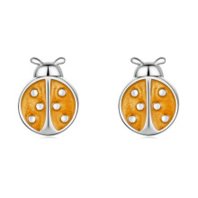 S925 Sterling Silver Orange Ladybug Stud Earrings For Women Surprise Gift