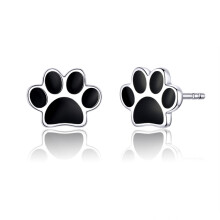 Sterling Silver Pet Paw Print Earrings With Dripping Oil Surprise Gift