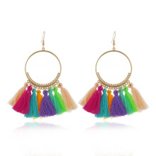 Women'S Tassel Earrings, Ethnic Style Large Pendant Earrings, Bohemian Fashion Jewelry, Fashionable Cotton Rope Tassel Long Pendant Earrings (Colorfu