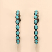 Geometric Large Circle Earrings With Turquoise Inlay, Vintage C-Shaped Hoop Earrings (Pictured Color) Surprise Gift