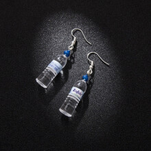 Pendientes con forma de botella de agua mineral (azul), bonitos, sencillos y elegantes. Regalo sorpresa.