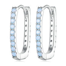 Bse744 Sterling Silver Simple Geometric Square Opal Nanostone Ear Clips Plated With White Gold Surprise Gift