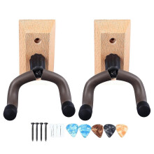 Gitarren-Wandhalterung, multifunktionaler Gitarren-Wandhaken aus Massivholz und Metall mit 5 Plektren