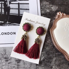 Women'S Fashion Retro Velvet Pom-Pom Tassel Drop Earrings (Red) Surprise Gift
