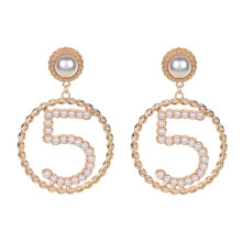 Women'S Simple Metal Woven Hollow Circle Earrings With Personalized Number 5 Pearl Earrings (Gold) Surprise Gift