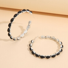 Geometric Large Circle Earrings With Turquoise, Vintage C-Shaped Hoop Earrings (Black) Surprise Gift