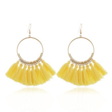 Women'S Tassel Earrings, Ethnic Style Large Pendant Earrings, Bohemian Fashion Jewelry, Fashionable Cotton Rope Tassel Long Pendant Earrings (Yellow)