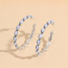 Geometric Large Circle Earrings With Turquoise, Vintage C-Shaped Hoop Earrings (White) Surprise Gift