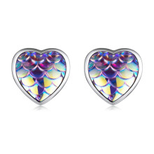 S925 Sterling Silver Fish Scale Heart Earrings For Women Surprise Gift