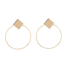 Orecchini pendenti geometrici quadrati e rotondi in stile minimalista e alla moda per donna (oro). Regalo a sorpresa.