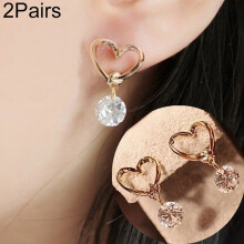 Two Pairs Of Elegant And Fashionable Crystal Heart-Shaped Earrings For Women. Surprise Gift