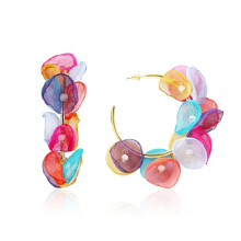Long, Exaggerated Handmade Fabric Petal Earrings, Color: E1910-6 (Multicolored) Surprise Gift