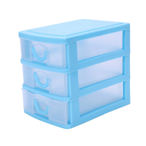 2X  Translucent Drawer Type Plastic Storage Box（Blue 3 Layers） 2