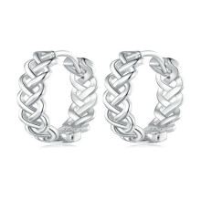 Bse764 Sterling Silver S925 Openwork Braided Cord White Gold Plated Earrings Surprise Gift