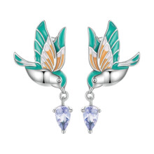 Kingfisher Earring And Ring Set With Drip Polish Technique, 925 Sterling Silver. Style: Earrings Surprise Gift
