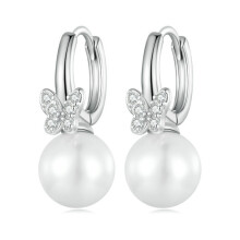 Bse760 Sterling Silver S925 Mother-Of-Pearl Pearl Plated With White Gold And Zircon Earrings Surprise Gift