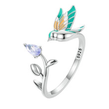 Kingfisher Earring And Ring Set With Drip-Paint Technique, 925 Sterling Silver. Style: Ring. Surprise Gift
