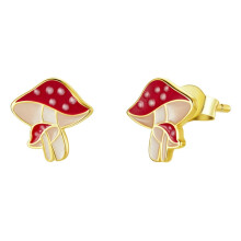 925 Sterling Silver Earrings With Gold Plating, Style: Sce1245 Mushroom Surprise Gift