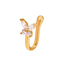 Butterfly-Shaped Nose Clip, Copper Set With Zircon, U-Shaped Nose Ornament (A-1204 Gold) Surprise Gift