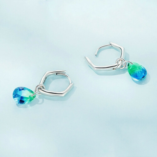 Sce1543 Sterling Silver S925 Gradient Glass Irregular Teardrop Ear Clips Surprise Gift 1
