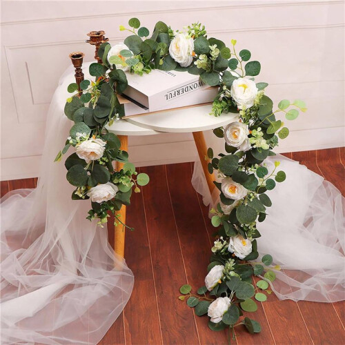 2X Eucalyptus Garland and Flower Hanging Artificial Eucalyptus Leaf Greenery for Wedding Backdrop Arch 1
