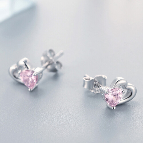 Heart-Shaped S925 Sterling Silver Earrings With Gemstone Studs Surprise Gift 2