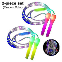 Lot de 2 cordes à sauter LED, longueur ajustable et trois modes d'éclairage. Corde à sauter rapide, compatible avec les enfan