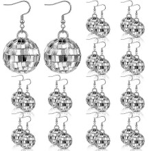 12 paires de boucles d'oreilles boule disco pour femmes, style années 60, boucles d'oreilles miroir argentées, accessoires di