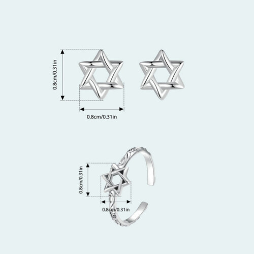 S925 Sterling Silver Oxide Hexagonal Star Earrings And Ring, Model: Sce1809 Surprise Gift 2