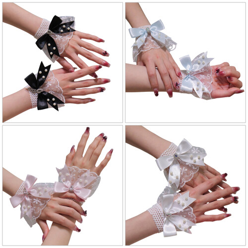 Lolitas Bögen Rüschen Arm Ärmel Mode kurze fingerlose-Schwarz 1