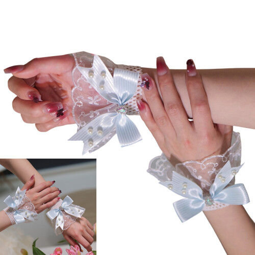 Lolitas Bögen Rüschen Arm Ärmel Mode kurze fingerlose-Schwarz 2