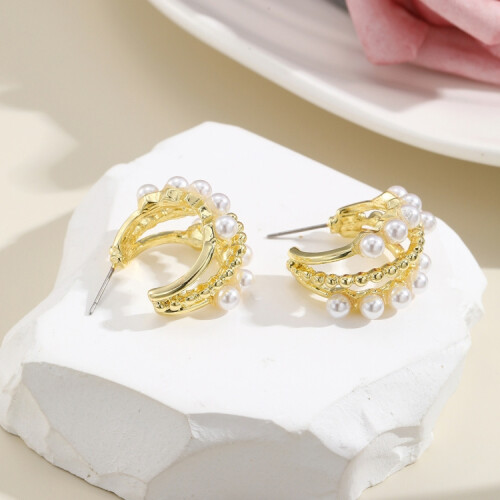 E2208-5 Three-Loop C-Shaped Stud Earrings Jewelry Surprise Gift 2