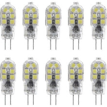 G4 LED-Lampe 2W 12V AC/DC, 10er-Pack (entspricht 20W Halogenlampe), 200LM Kaltweiß 6000K, Bi-Pin-Sockel