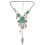 Exaggerated Openwork Pattern Necklace Inlaid With Turquoise Alloy Gemstones (Silver) Surprise Gift 2