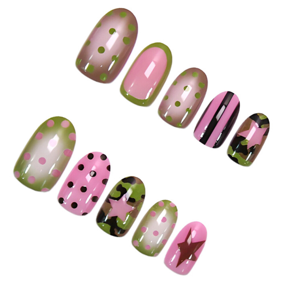 Phui-Pet-Supplies 24Pcs Star Print Press-On Nails, Salon Supply