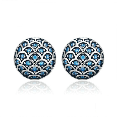 S925 Sterling Silver Wave-Patterned Stud Earrings Set With Blue Crystal Earrings Surprise Gift 1