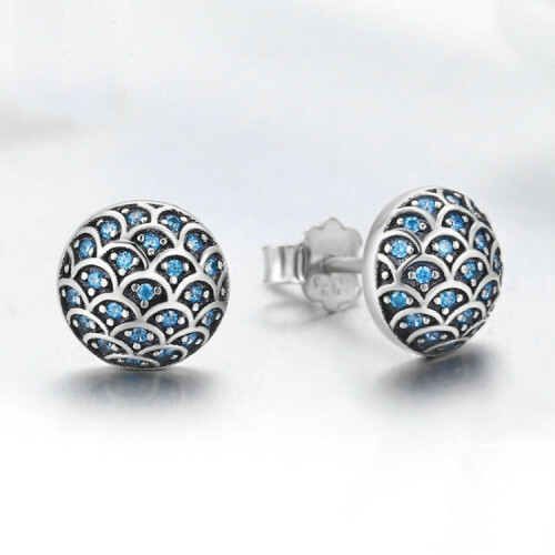 S925 Sterling Silver Wave-Patterned Stud Earrings Set With Blue Crystal Earrings Surprise Gift 2