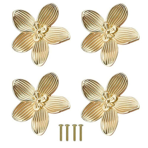 8X Flower Drawer Knobs Petal Cabinet Knobs Dresser Knobs Furniture Drawer Pulls Handles for Wardrobe Door Pulls Old Gold 1