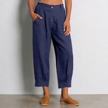 Pantalon décontracté en coton et lin pour femmes,-Rouge XXL