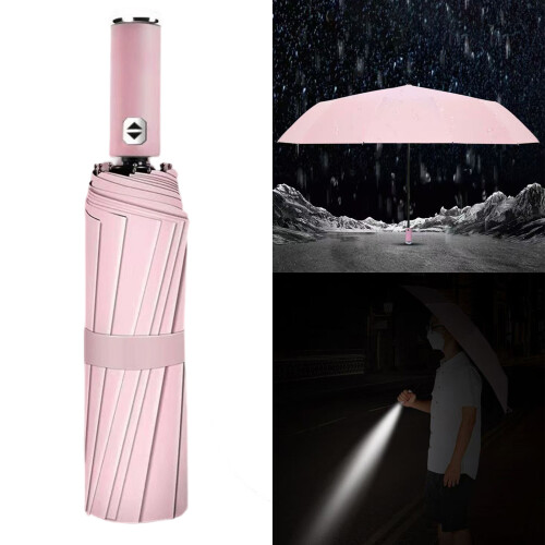 Auto Open Close Umbrella Black Coated Sun Protections-Pink 2
