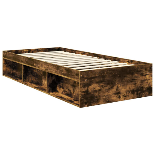 VidaXL vidaXL Bed Frame with Headboard Smoked Oak 90 x 200 cm Solid Pine Wood 1