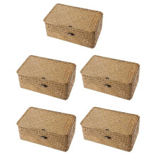 5X Seagrass Hand Woven Storage Box Storage Box Storage Basket Makeup Organizer Multipurpose Container with Lid