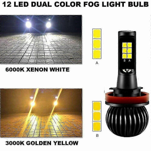 2X H8 H11 Λαμπτήρες ομίχλης LED COB διπλής χρωματικής εναλλαγής, λευκού κεχρ 1